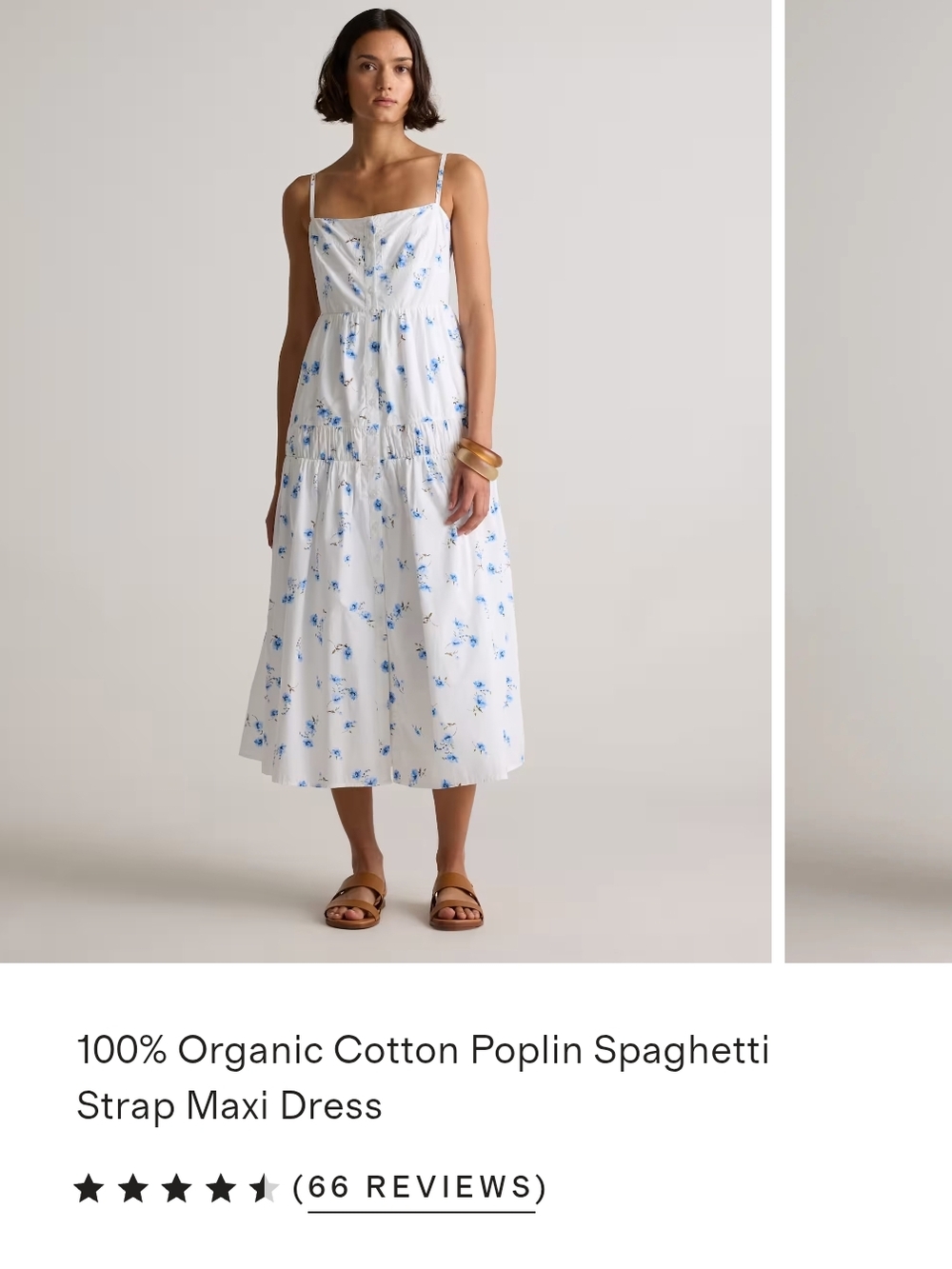 Quince Organic Cotton White & Blue Floral Spaghetti Strap Maxi Dress